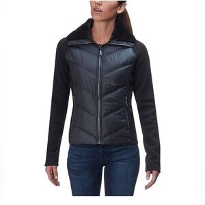 MARMOT Thea Jacket Down Insulated Hybrid with Fleece Sleeves Faux Fur Collar, XS